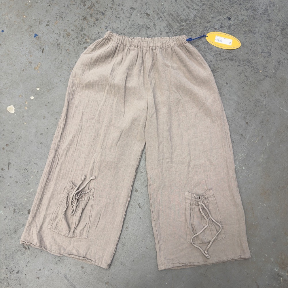 Oh My Gauze Sammy Taupe 100% Cotton Wide Leg Cargo Pants Size 2 NWT
